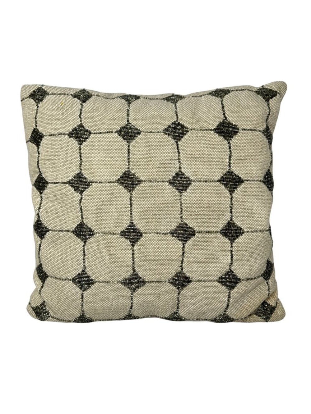 Pottery Barn Throw Pillow 18x18 Geometric Beaded Grid Button Back Cotton